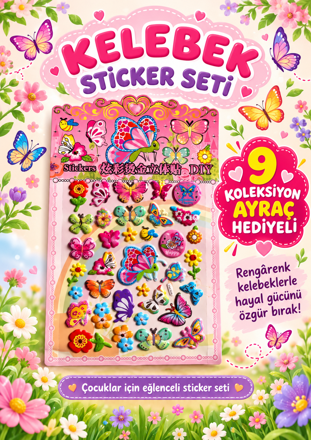 Kelebek Sticker - Çocuklar İçin Kabartmalı Sticker Etiket